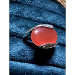 Vintage Sterling Silver Carnelian Ring Size 4.5 Modernist Brutalist Sculptural